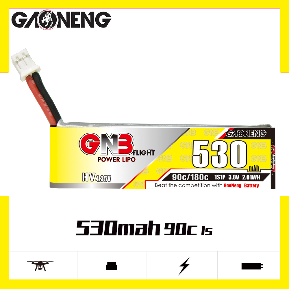 4PCS - GAONENG GNB LiHV 1S 3.8V 530mAh 90C PH2.0 Cabled LiPo Battery