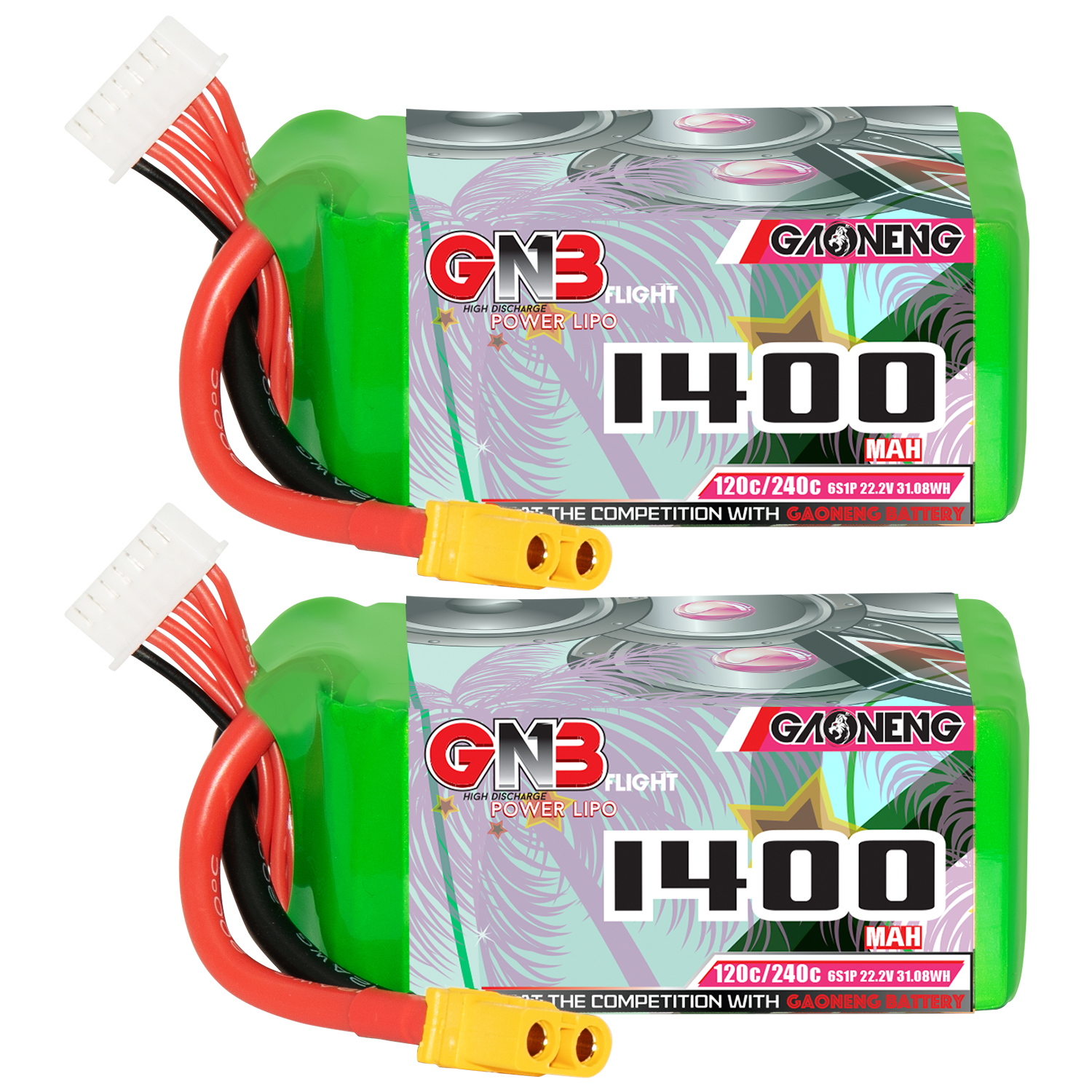 2PCS - GAONENG GNB 6S 22.2V 1400mAh 120C XT60 LiPo Battery