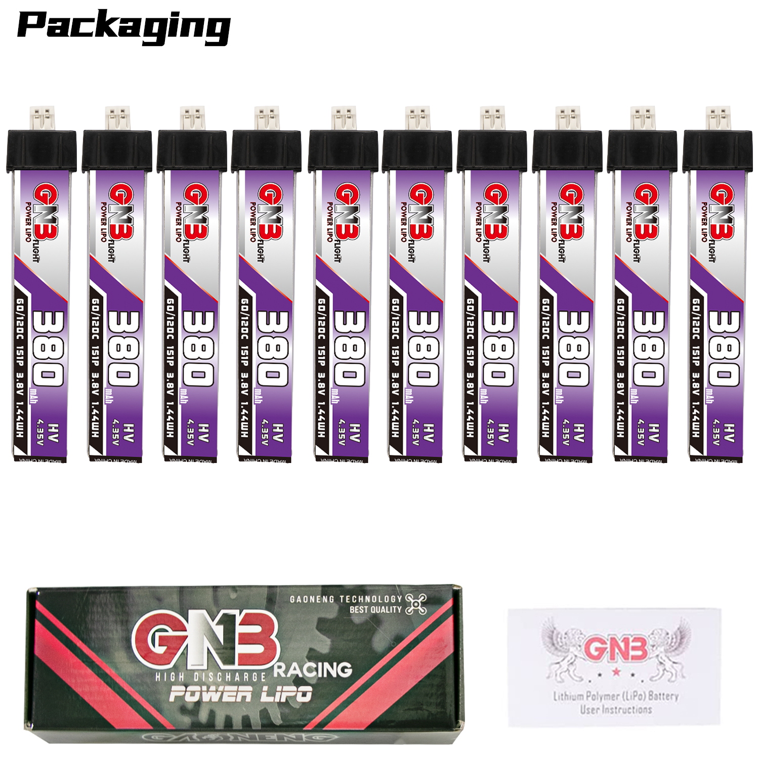 GAONENG GNB LiHV 1S 3.8V 380mAh 60C PH2.0 Plastic Head LiPo Battery