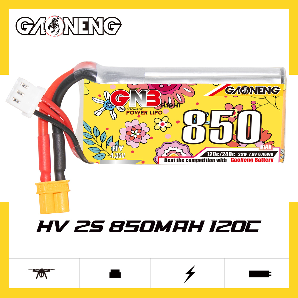 GAONENG GNB LiHV 2S 7.6V 850mAh 120C XT30 LiPo Battery