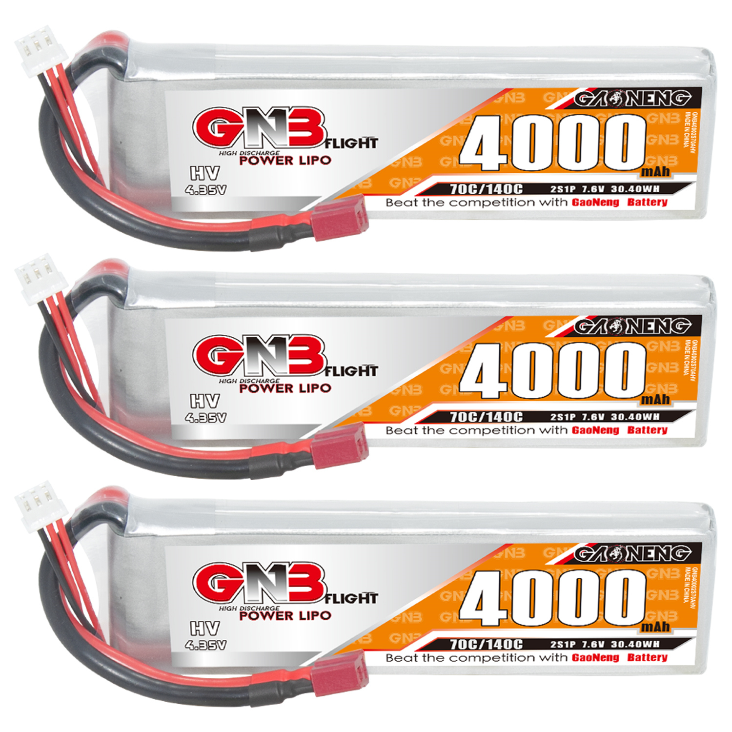 GAONENG GNB LiHV 2S 7.6V 4000mAh 70C LiPo Battery T-PLUG
