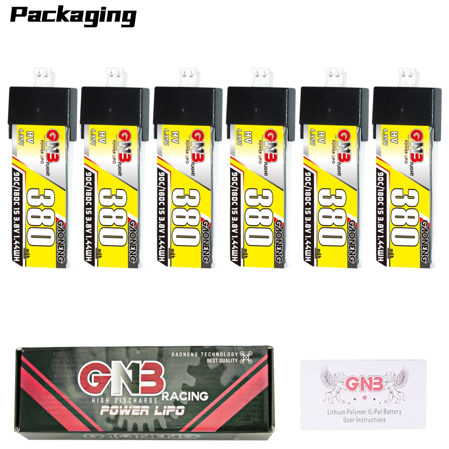 GAONENG GNB LiHV 1S 3.8V 380mAh 90C PH2.0 Plastic Head LiPo Battery