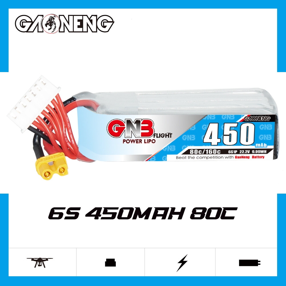 GAONENG GNB 6S 22.2V 450mAh 80C XT30 LiPo Battery Long Type