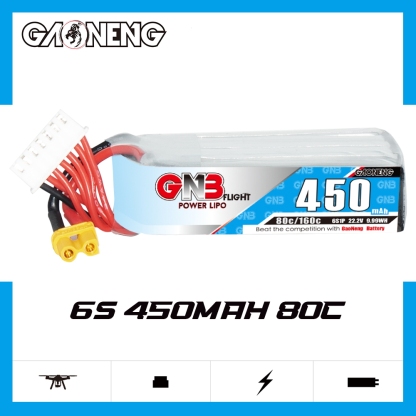 GAONENG GNB 6S 22.2V 450mAh 80C XT30 LiPo Battery Long Type