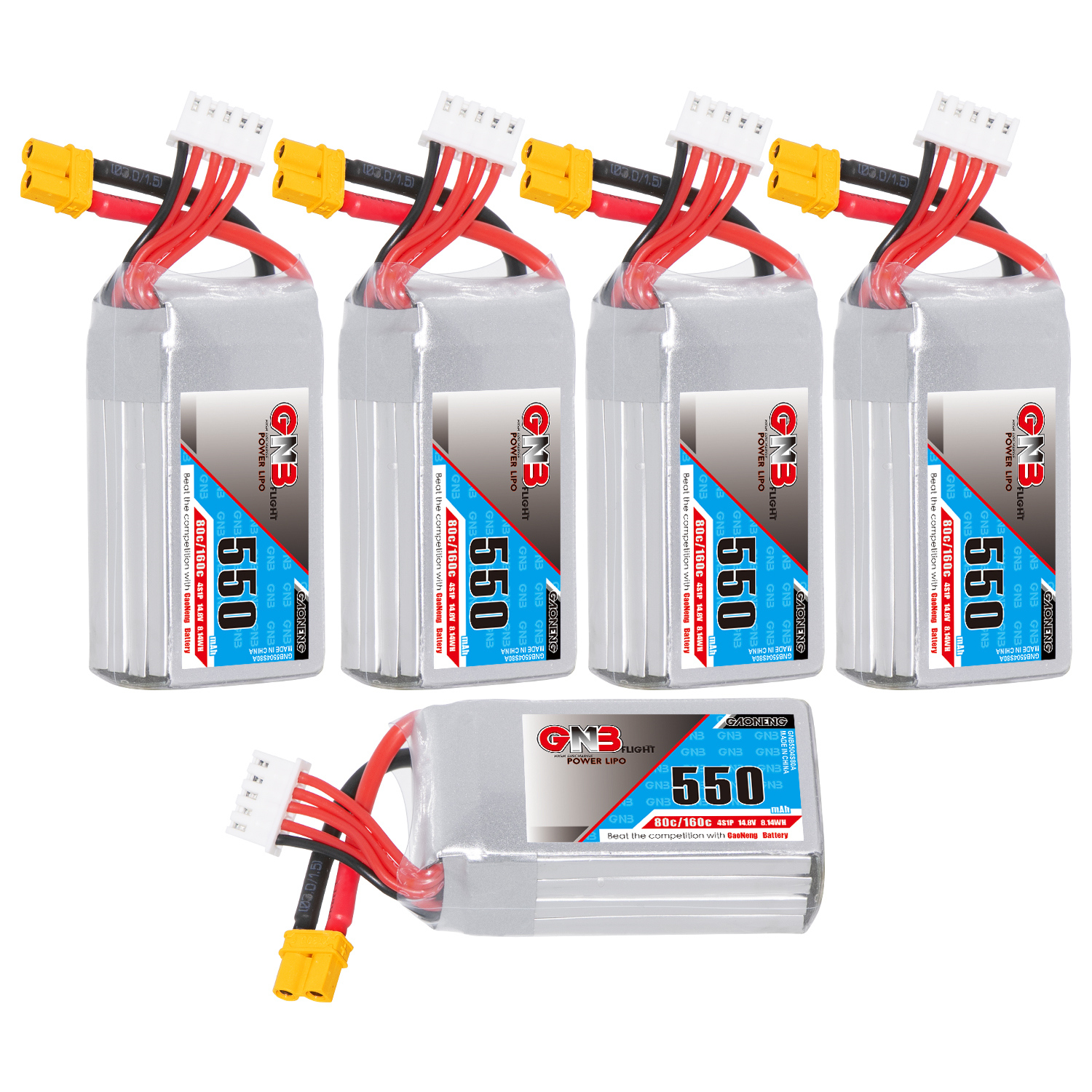GAONENG GNB 4S 14.8V 550mAh 80C XT30 LiPo Battery Square Type