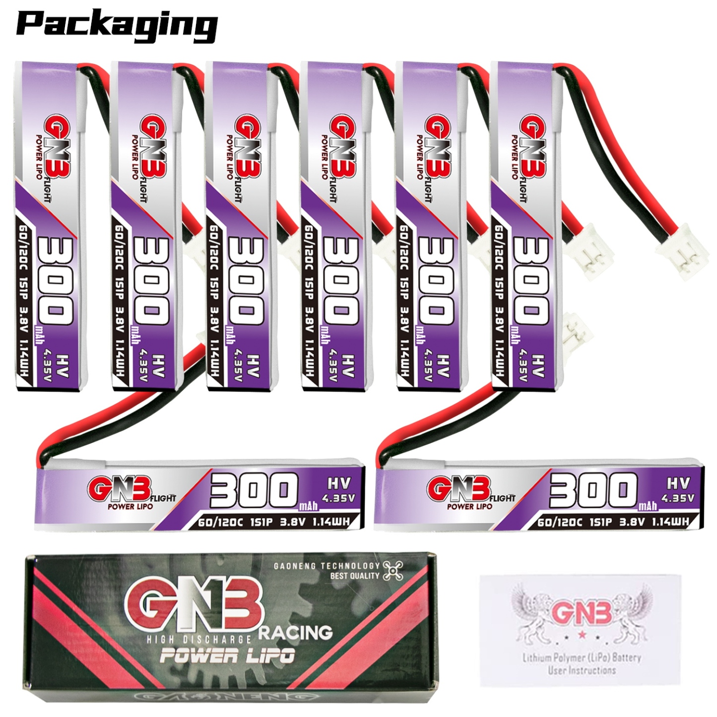 GAONENG GNB LiHV 1S 3.8V 300mAh 60C PH2.0 Cabled LiPo Battery