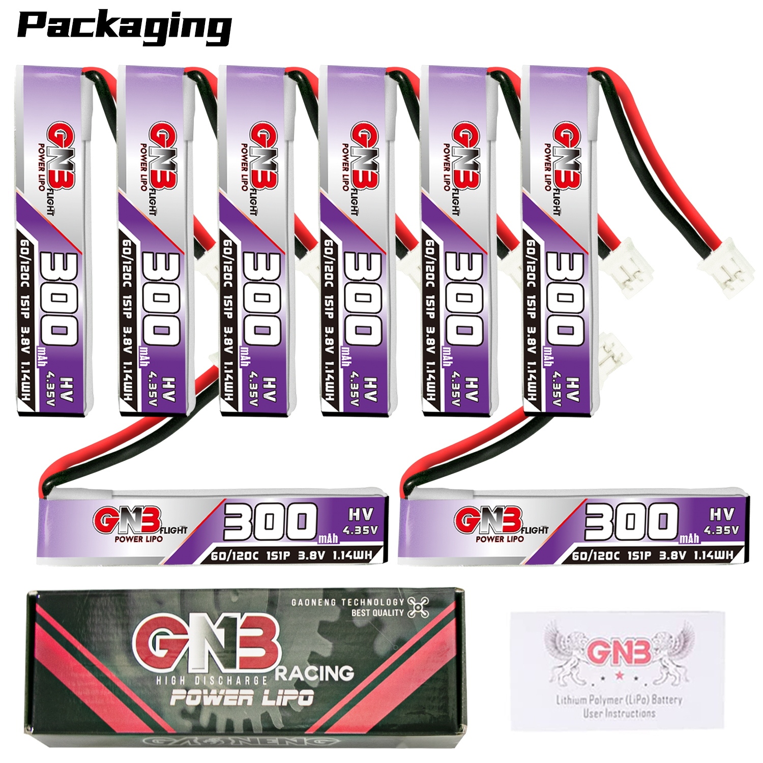GAONENG GNB LiHV 1S 3.8V 300mAh 60C PH2.0 Cabled LiPo Battery