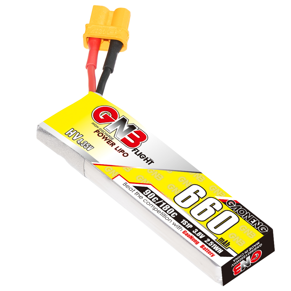 4PCS - GAONENG GNB LiHV 1S 3.8V 660mAh 90C XT30 Cabled LiPo Battery