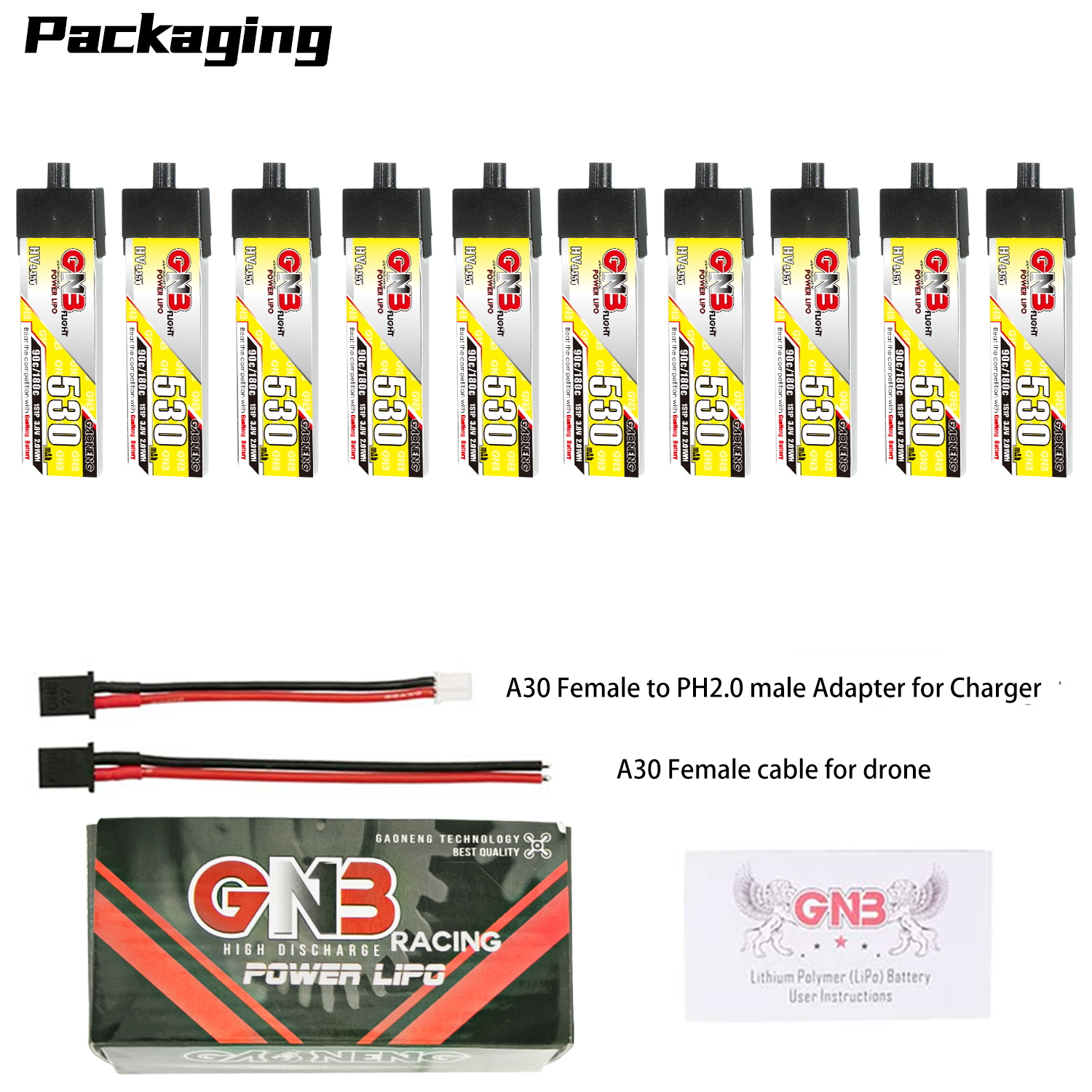GAONENG GNB LiHV 1S 3.8V 530mAh 90C A30 Plastic Head LiPo Battery