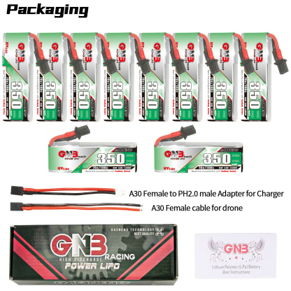 GAONENG GNB LiHV 1S 3.8V 350mAh 70C A30 Cabled LiPo Battery