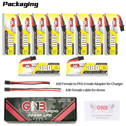 GAONENG GNB LiHV 1S 3.8V 380mAh 90C A30 Cabled LiPo Battery