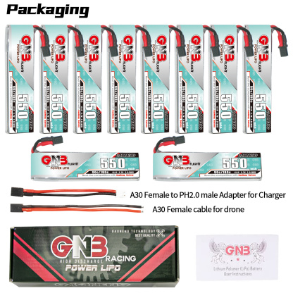 GAONENG GNB 1S 3.7V 550mAh 90C A30 Cabled LiPo Battery Long Type