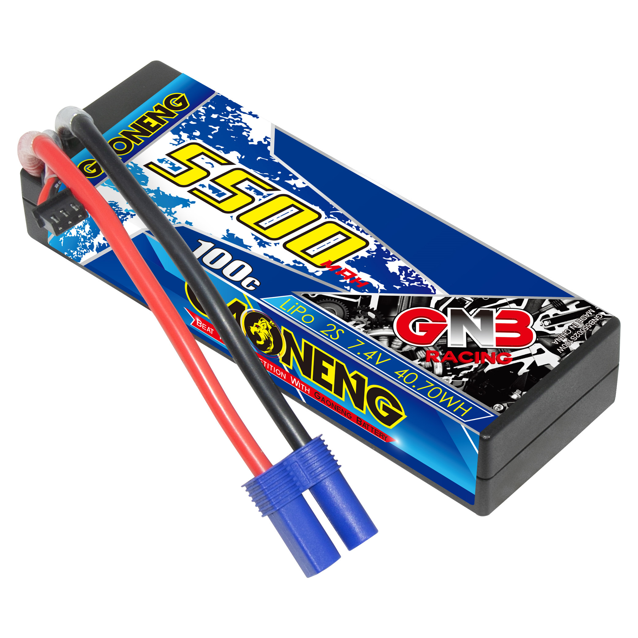 1PC - GAONENG GNB 2S 7.4V 5500mAh 100C Cabled Hard Case LiPo Battery EC5