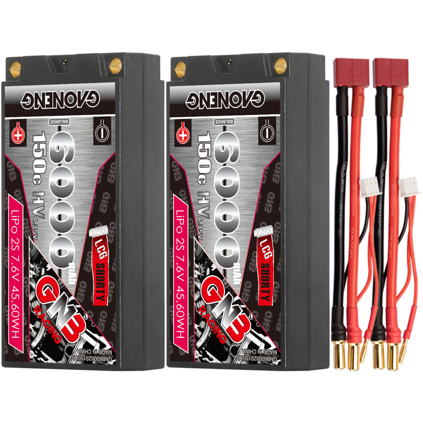 GAONENG GNB LiHV 2S 7.6V 6000mAh 150C LCG Shorty Pack 5mm Bullet Hard Case LiPo Battery