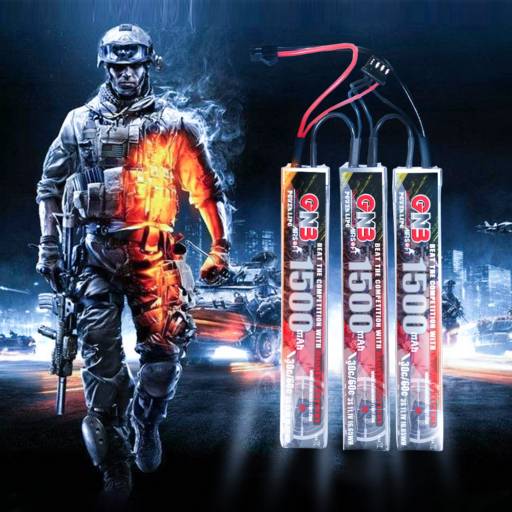 2PCS - GAONENG GNB 3S 11.1V 1500mAh 30C SM Plug 3cells LiPo Battery for AirSoft