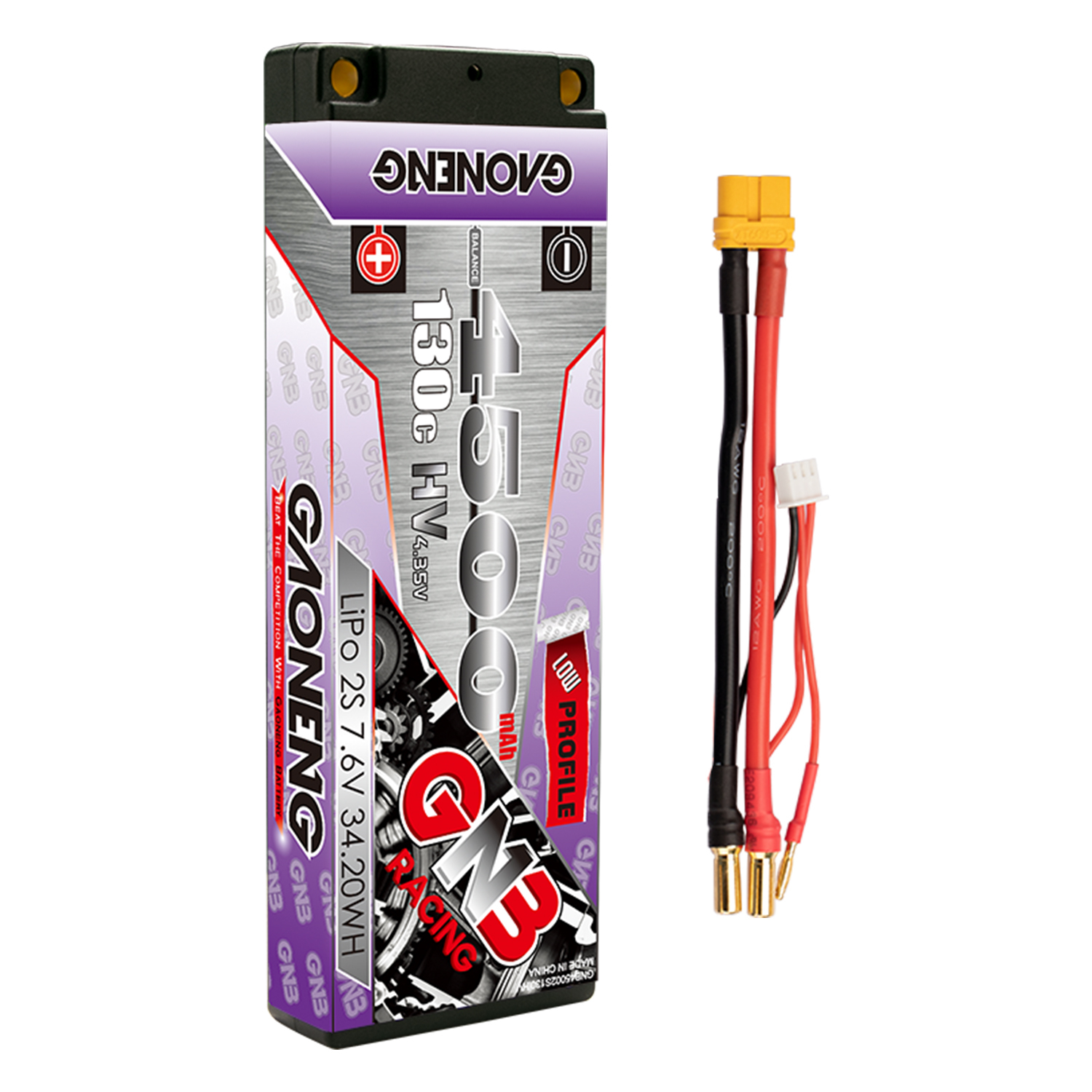 GAONENG GNB LiHV 2S 7.6V 4500mAh 130C 5mm Hard Case Ultra LCG LiPo Battery XT60