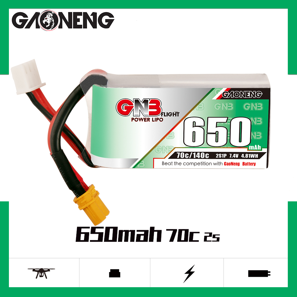 4PCS - GAONENG GNB 2S 7.4V 650mAh 70C XT30 LiPo Battery
