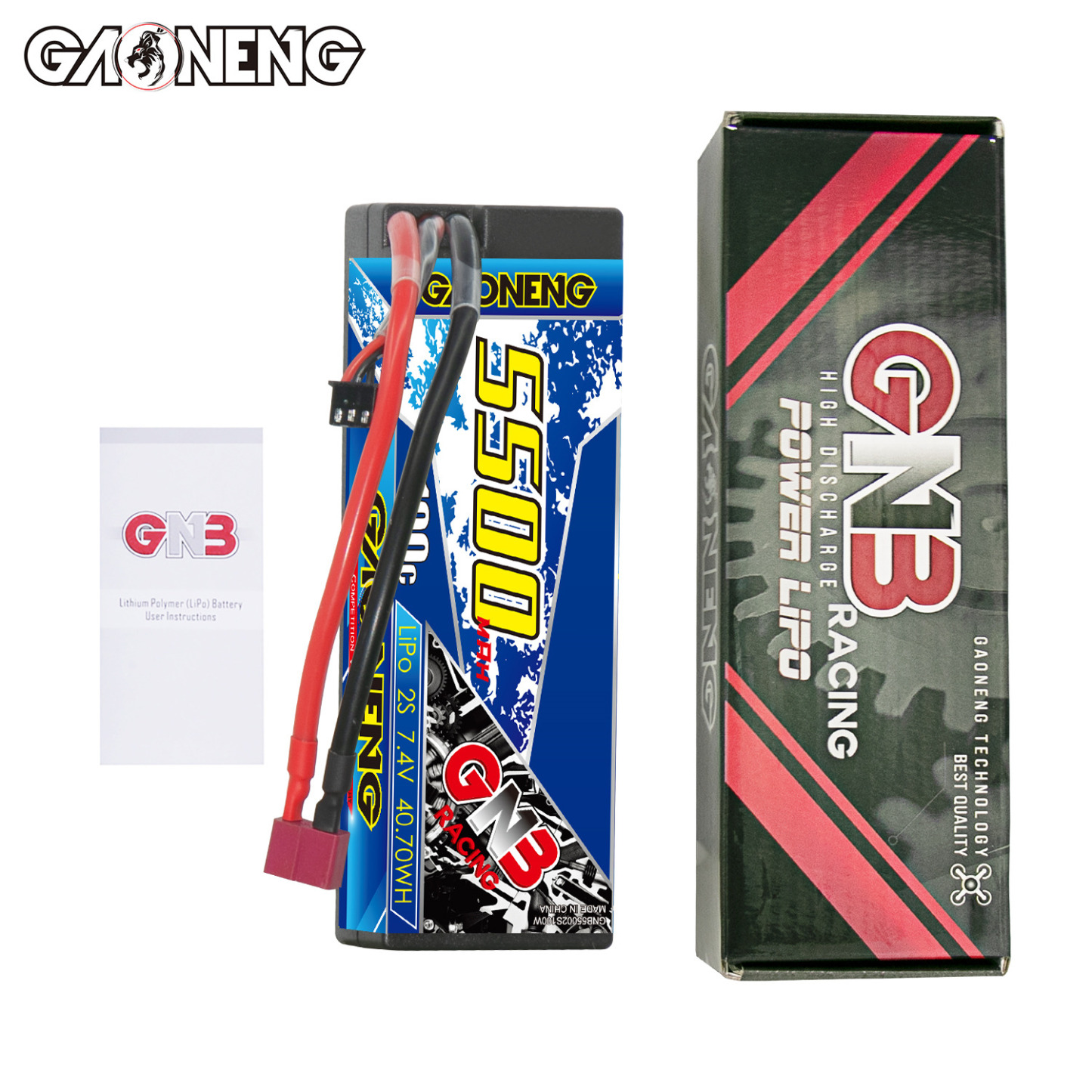 GAONENG GNB 2S 7.4V 5500mAh 100C Cabled Hard Case LiPo Battery T-PLUG