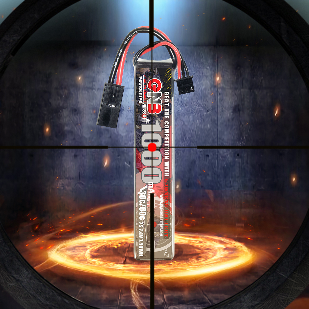 2PCS - GAONENG GNB 2S 7.4V 1000mAh 30C Mini Tamiya LiPo Battery for AirSoft