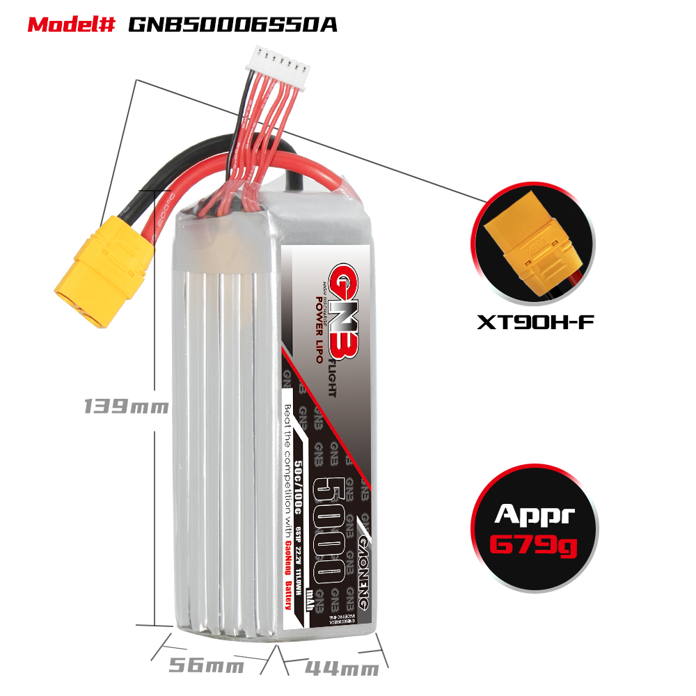 GAONENG GNB 6S 22.2V 5000mAh 50C LiPo Battery XT90