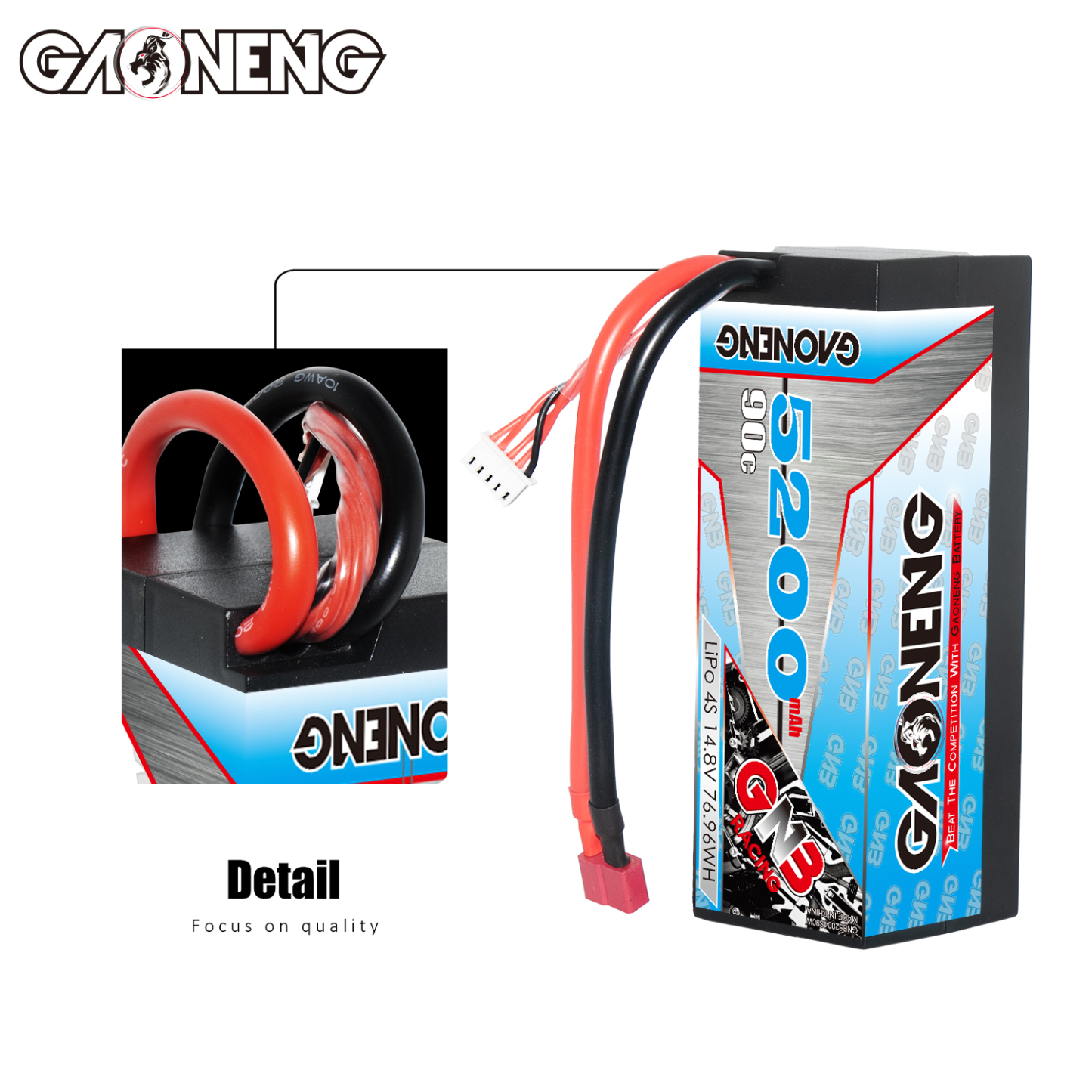 1PC - GAONENG GNB 4S 14.8V 5200mAh 90C Cabled Hard Case LiPo Battery T-PLUG