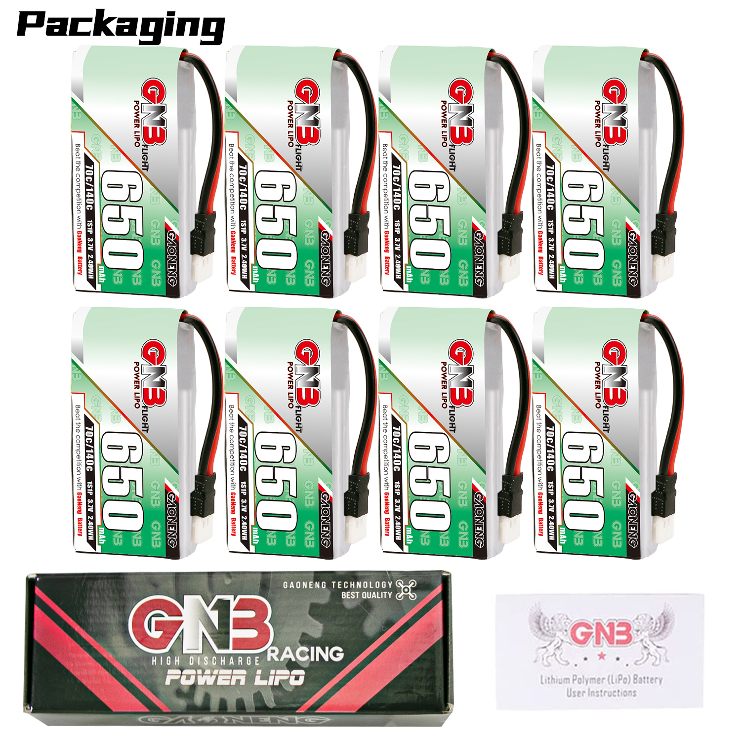 GAONENG GNB 1S 3.7V 650mAh 70C Molex 51005 LiPo Battery