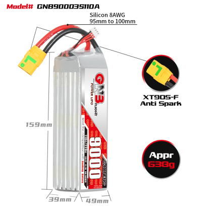 GAONENG GNB 3S 11.1V 9000mAh 110C RC LiPo Battery XT90S Anti Spark