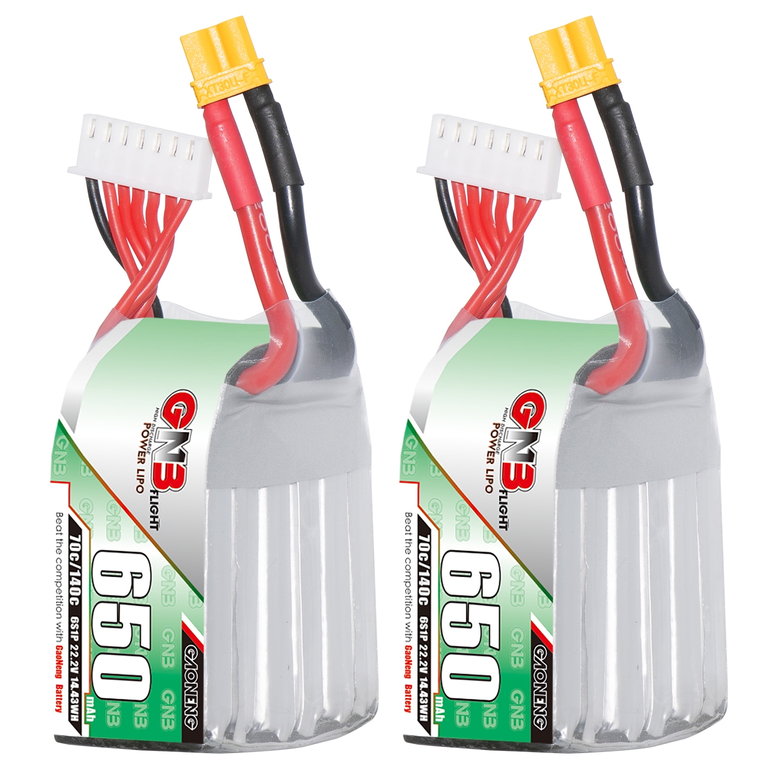 2PCS - GAONENG GNB 6S 22.2V 650mAh 70C XT30 LiPo Battery