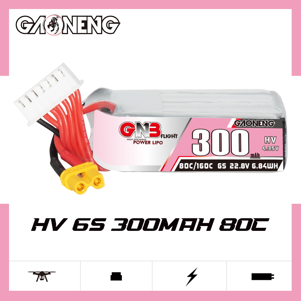 GAONENG GNB LiHV 6S 22.8V 300mAh 80C XT30 LiPo Battery
