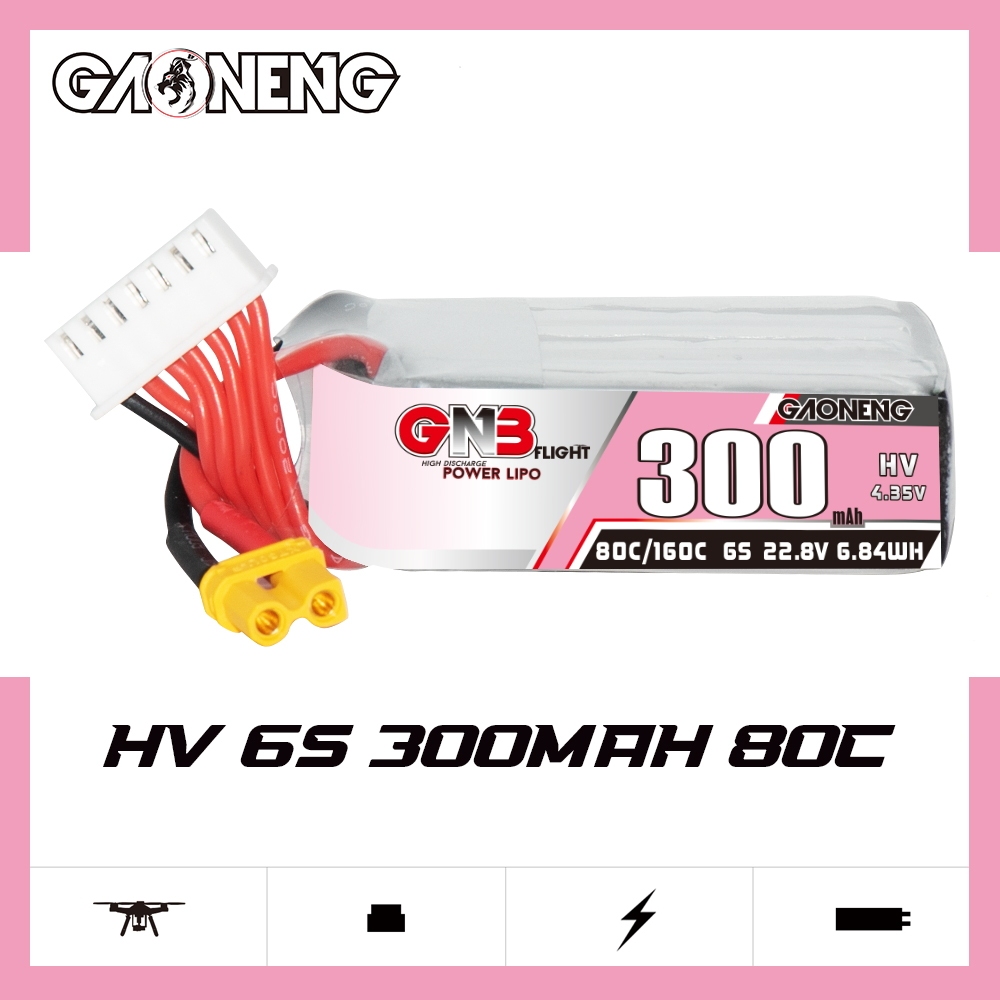 GAONENG GNB LiHV 6S 22.8V 300mAh 80C XT30 LiPo Battery
