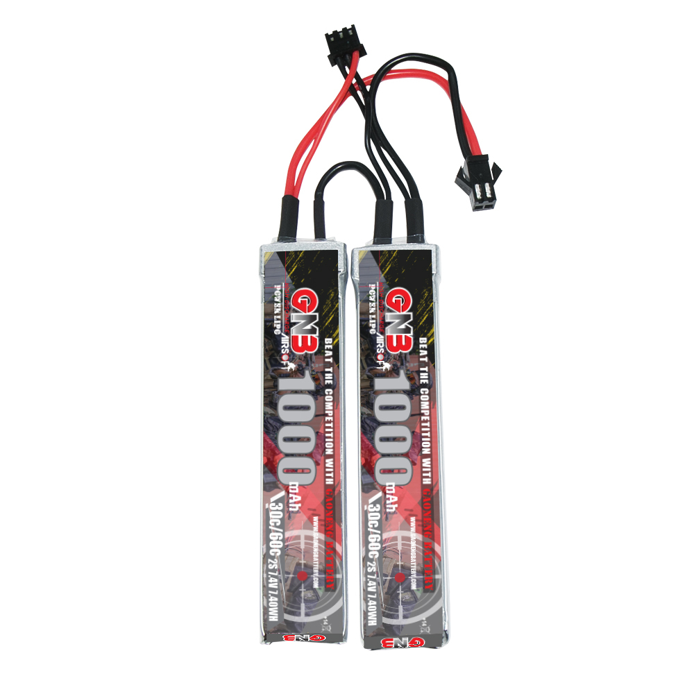 2PCS - GAONENG GNB 2S 7.4V 1000mAh 30C SM Plug 2cells LiPo Battery for AirSoft