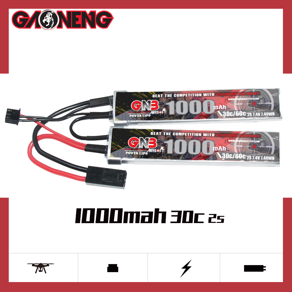 2PCS - GAONENG GNB 2S 7.4V 1000mAh 30C Mini Tamiya 2cells LiPo Battery for AirSoft