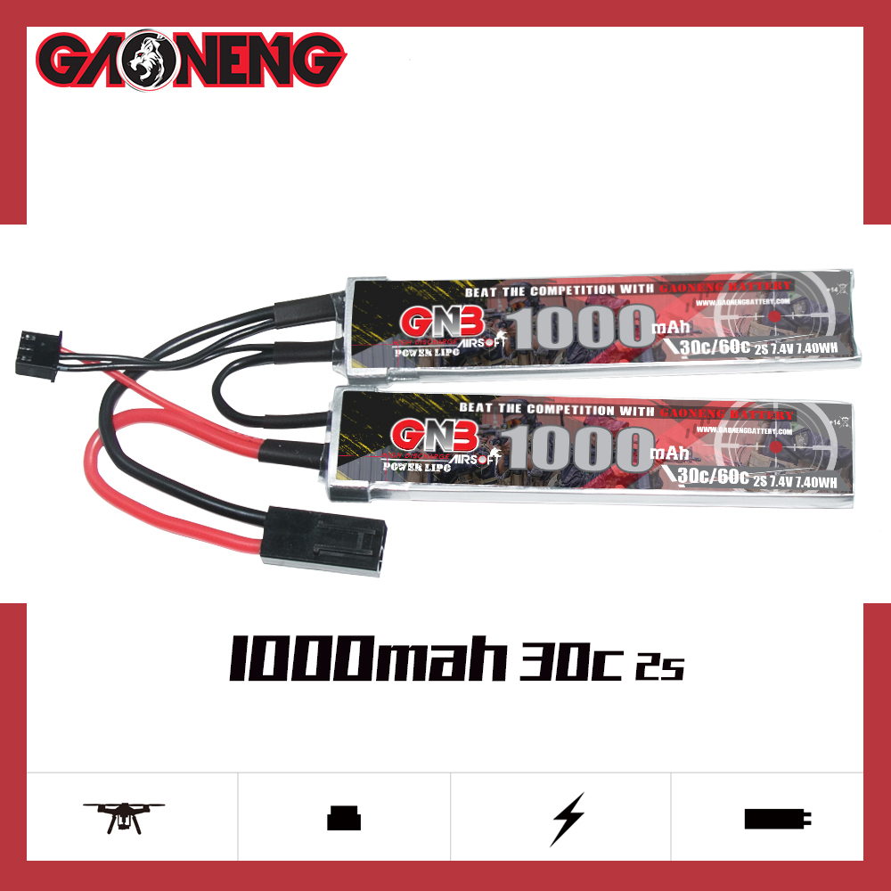 2PCS - GAONENG GNB 2S 7.4V 1000mAh 30C Mini Tamiya 2cells LiPo Battery for AirSoft