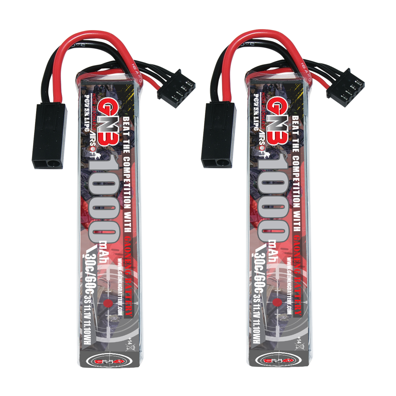 2PCS - GAONENG GNB 3S 11.1V 1000mAh 30C Mini Tamiya Plug LiPo Battery for AirSoft 