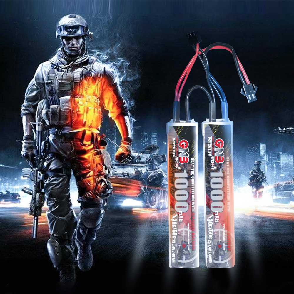2PCS - GAONENG GNB 2S 7.4V 1000mAh 30C SM Plug 2cells LiPo Battery for AirSoft