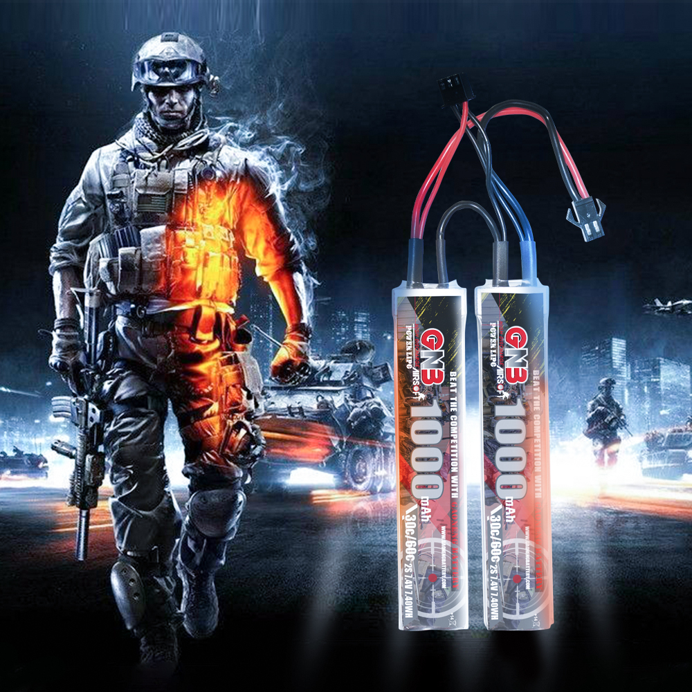 2PCS - GAONENG GNB 2S 7.4V 1000mAh 30C SM Plug 2cells LiPo Battery for AirSoft
