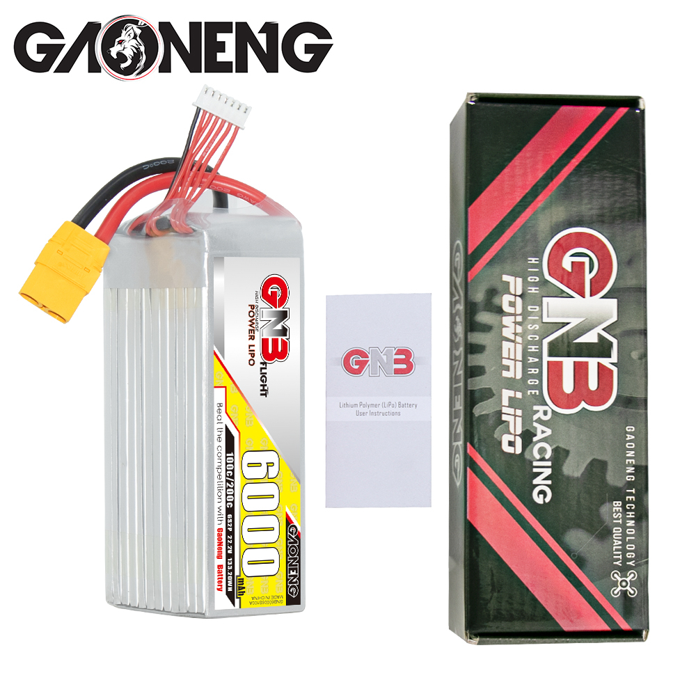 1PC - GAONENG GNB 6S 6S2P 22.2V 6000mAh 100C LiPo Battery XT90