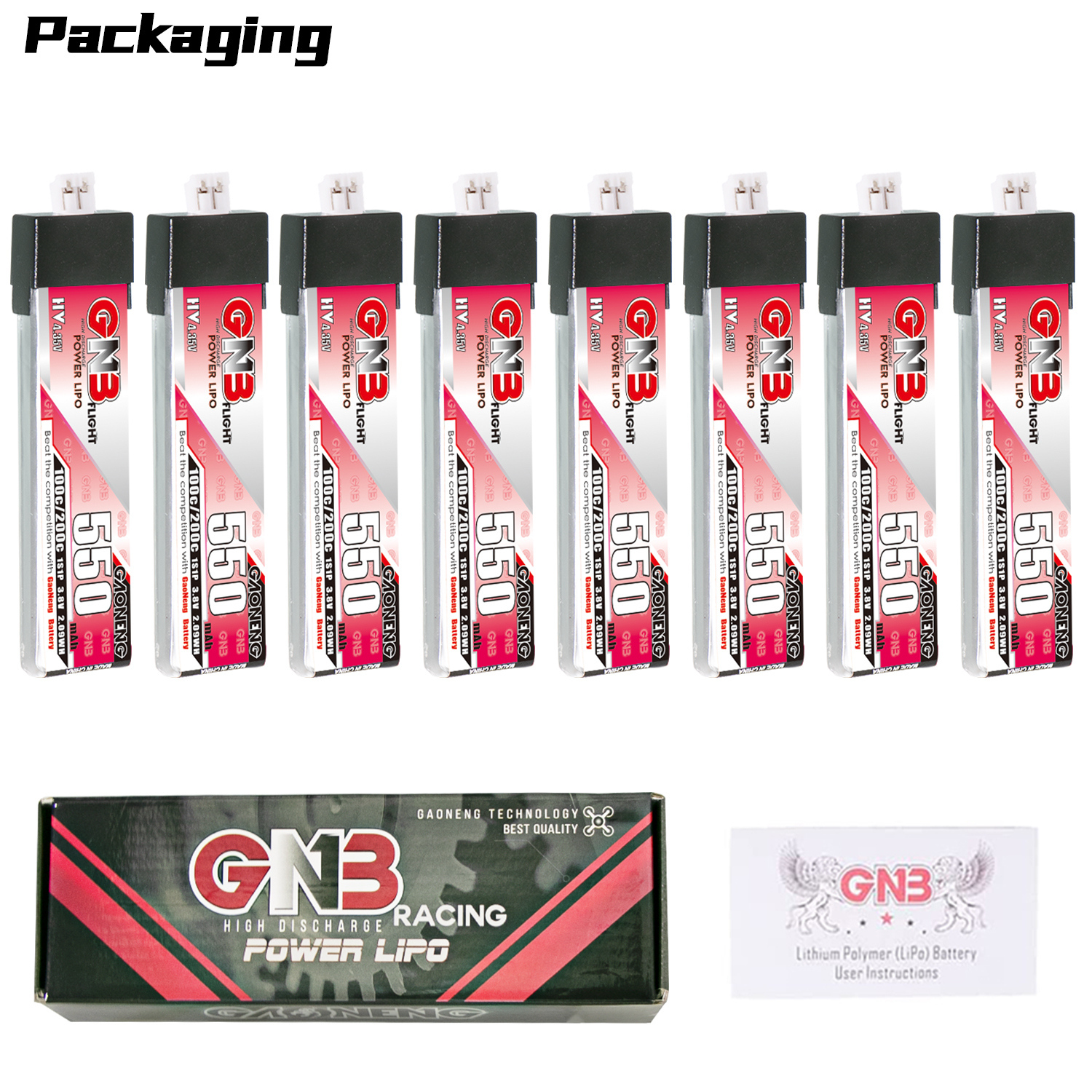 GAONENG GNB LiHV 1S 3.8V 550mAh 100C PH2.0 Plastic Head LiPo Battery