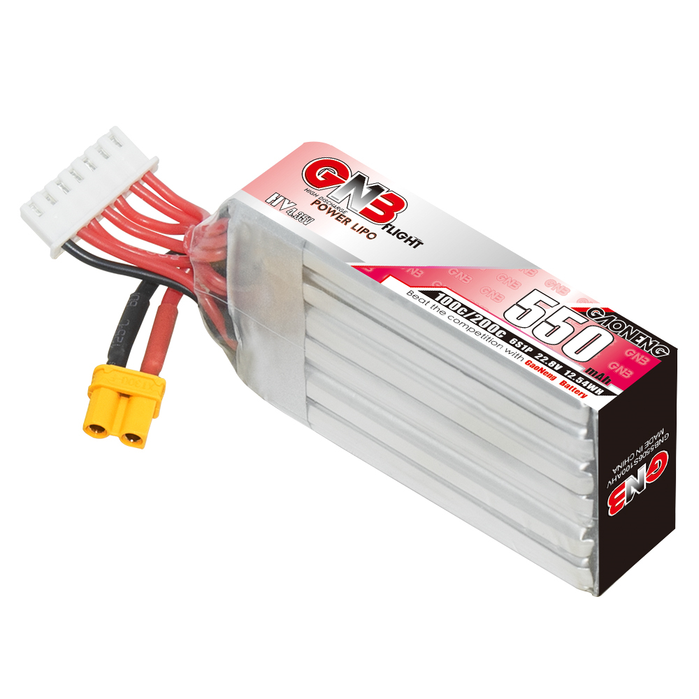 2PCS - GAONENG GNB LiHV 6S 22.8V 550mAh 100C XT30 LiPo Battery Long Type