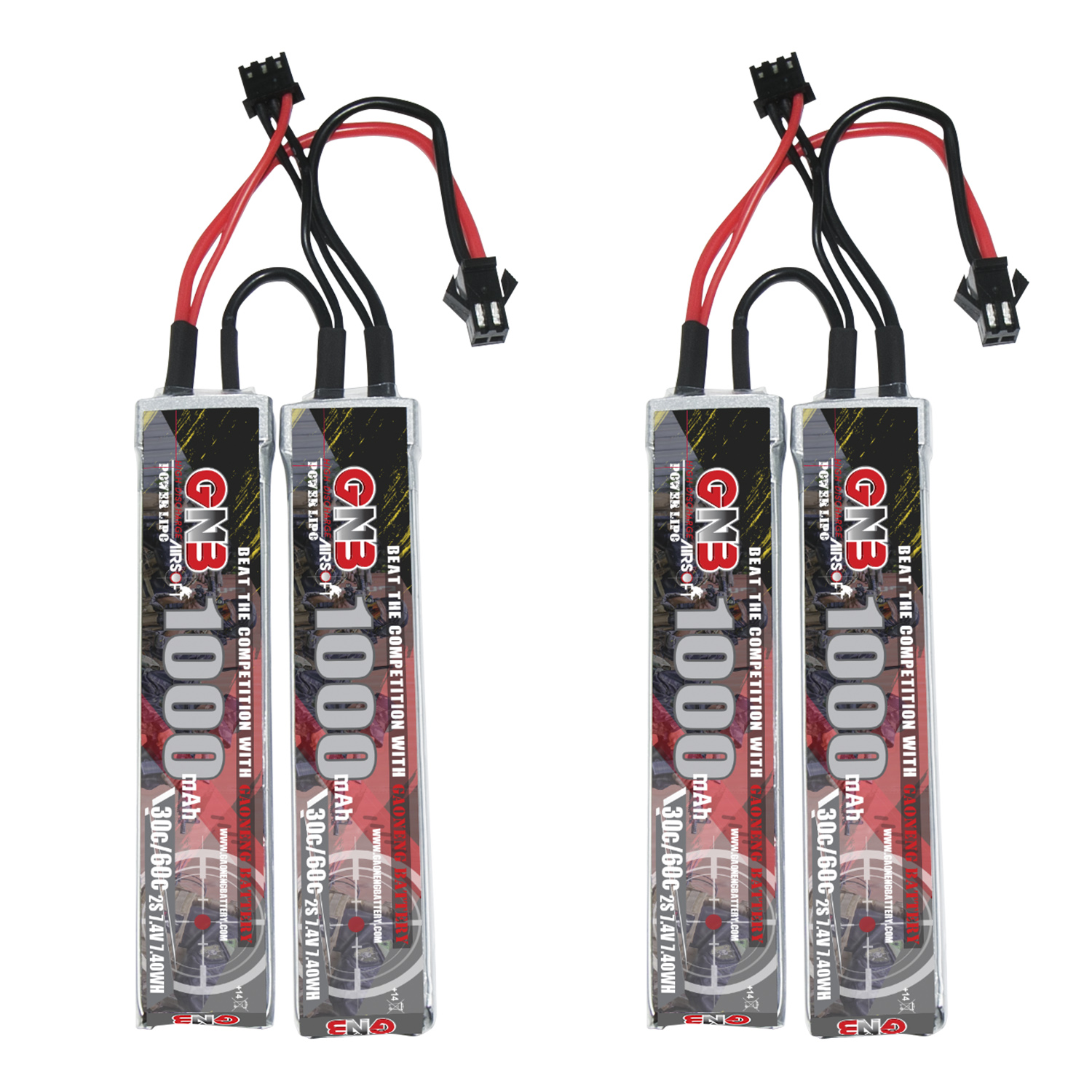 2PCS - GAONENG GNB 2S 7.4V 1000mAh 30C SM Plug 2cells LiPo Battery for AirSoft