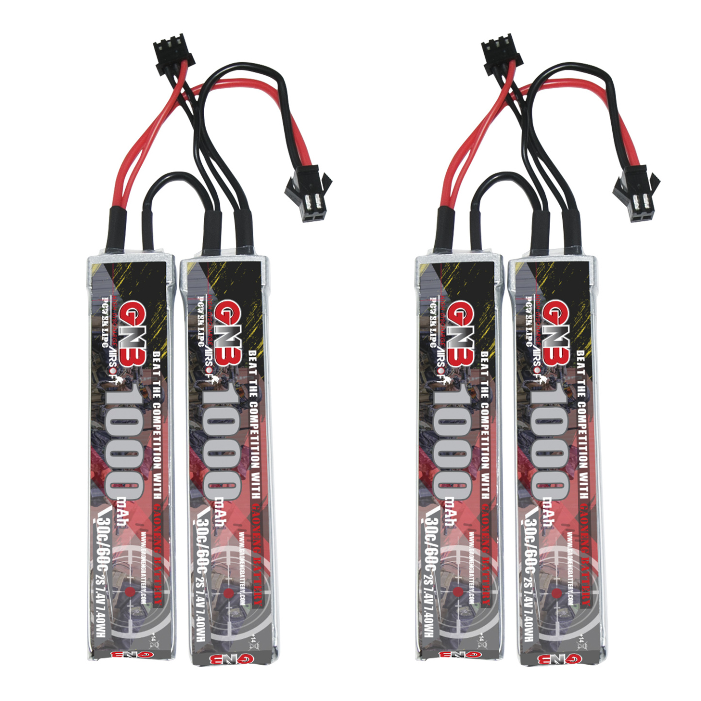 2PCS - GAONENG GNB 2S 7.4V 1000mAh 30C SM Plug 2cells LiPo Battery for AirSoft