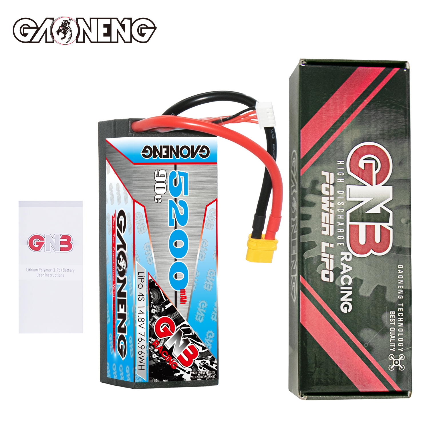 GAONENG GNB 4S 14.8V 5200mAh 90C Cabled Hard Case LiPo Battery XT60