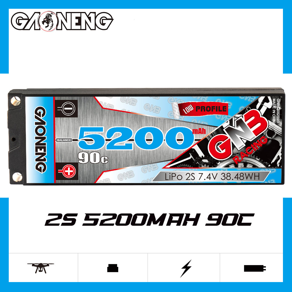 1PCS - GAONENG GNB 2S 7.4V 5200mAh 90C 5mm Bullet Hard Case LiPo Battery T-Plug