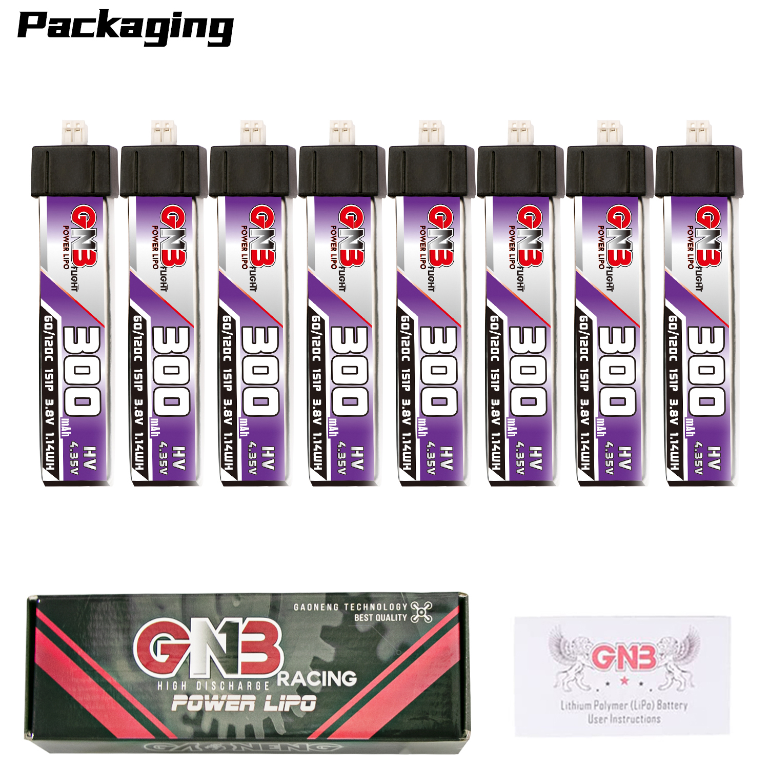 GAONENG GNB LiHV 1S 3.8V 300mAh 60C Molex1.25 Plastic Head LiPo Battery