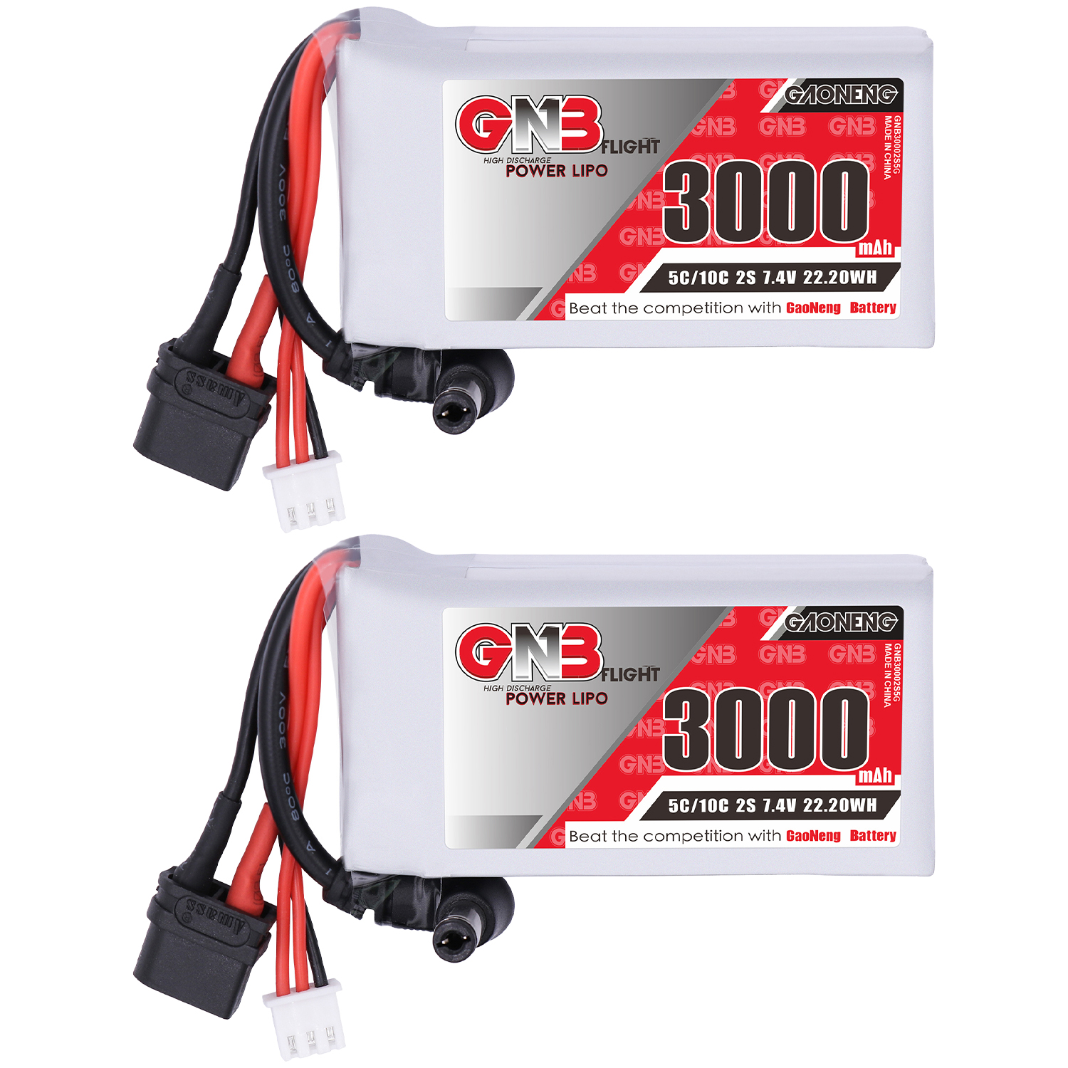 2PCS - GAONENG GNB 2S 7.4V 3000mAh 5C LiPo Battery DC5.5 XT60