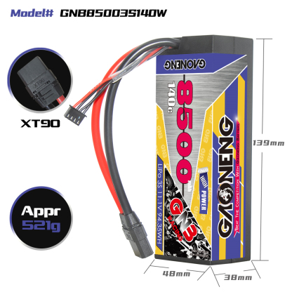 1PC - GAONENG GNB 3S 11.1V 8500mAh 140C Cabled Hard Case LiPo Battery XT90