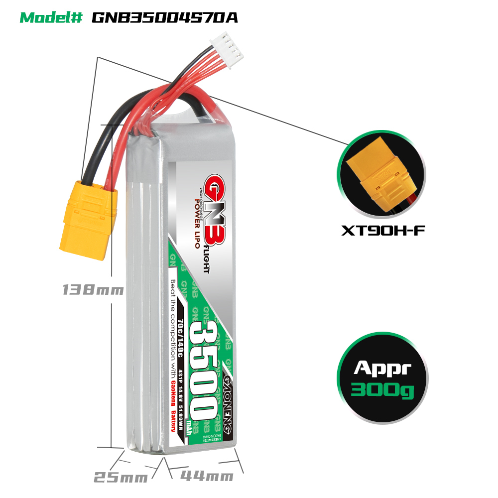 1PCS - GAONENG GNB 4S 14.8V 3500mAh 70C XT90 LiPo Battery