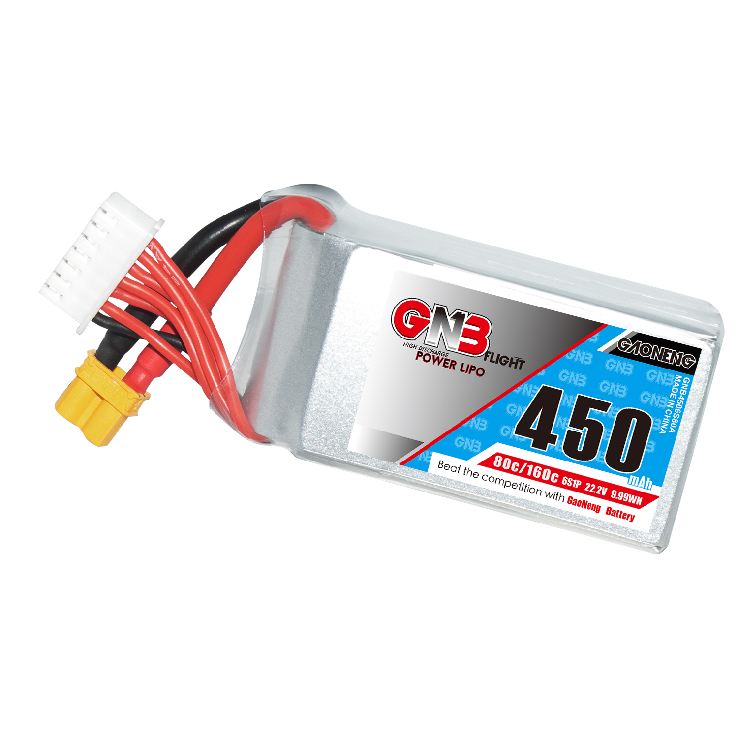 GAONENG GNB 6S 22.2V 450mAh 80C XT30 LiPo Battery