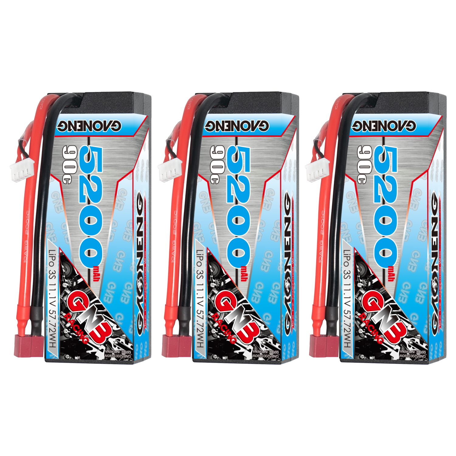 GAONENG GNB 3S 11.1V 5200mAh 90C Cabled Hard Case LiPo Battery T-PLUG