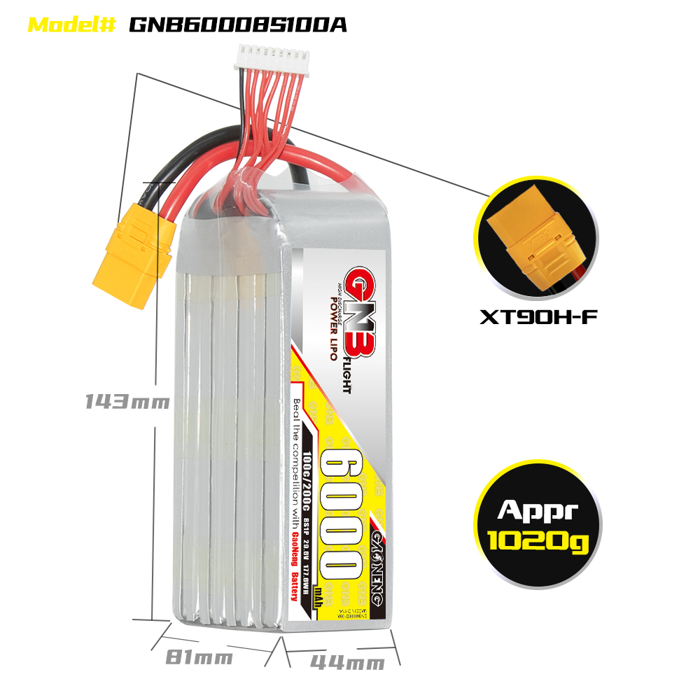 GAONENG GNB 8S 29.6V 6000mAh 100C LiPo Battery XT90